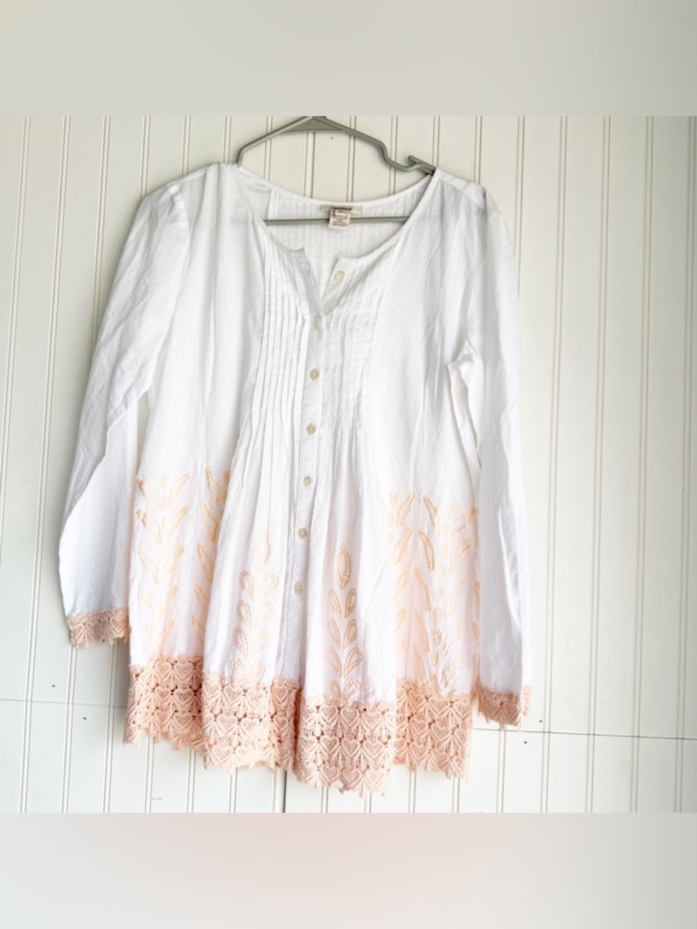 Sundance Size S White Embroidered Pintuck Tunic Top